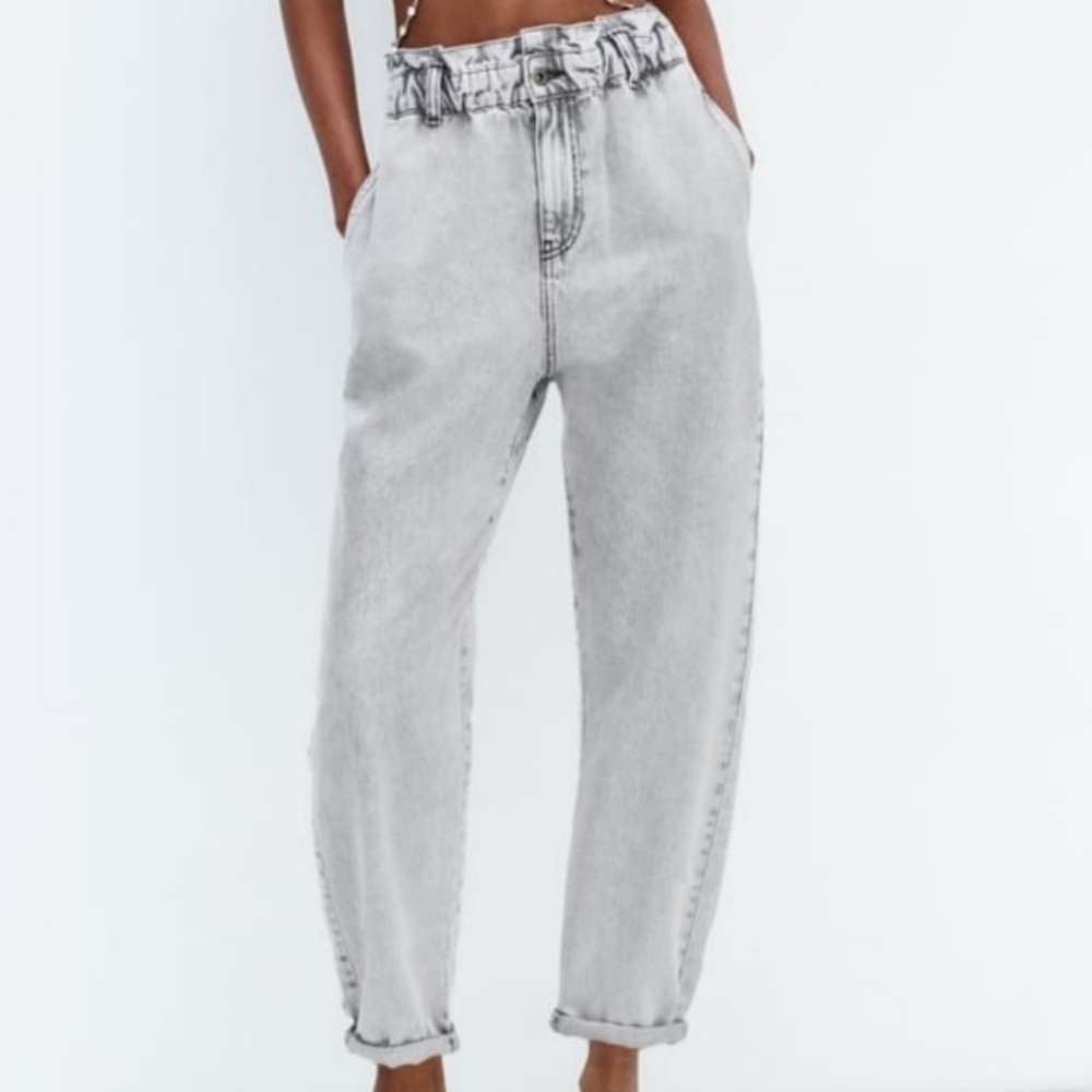 Zara High Rise Paperbag Tapered Ankle Jean Sz 4